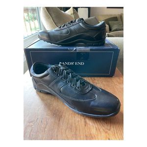 Lands' End Men's Black Leather Laceup Driver Sneaker Shoes New In Box Style 2438